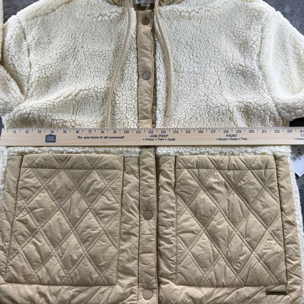 O'Neill Womens Sherpa Quilted Hooded Jacket Cream Tan Mixed Media Size M - Picture 7 of 10